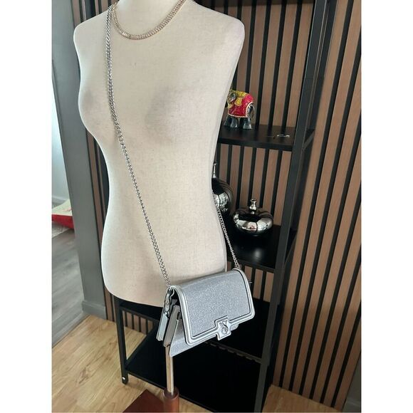 VICTORIA'S SECRET Shimmering Silver Logo BLING MINI CROSSBODY BAG y2k clutch cro - Picture 7 of 11